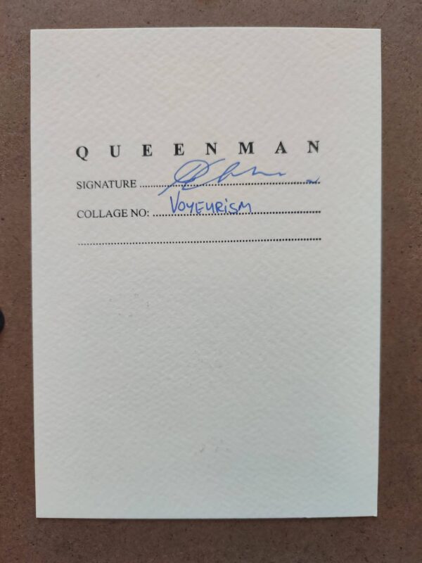 Certyfikat autentyczności kolażu "Voyeurism" autorstwa Queenman.